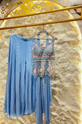 "POWDER BLUE PETAL INDO WESTERN" image 0