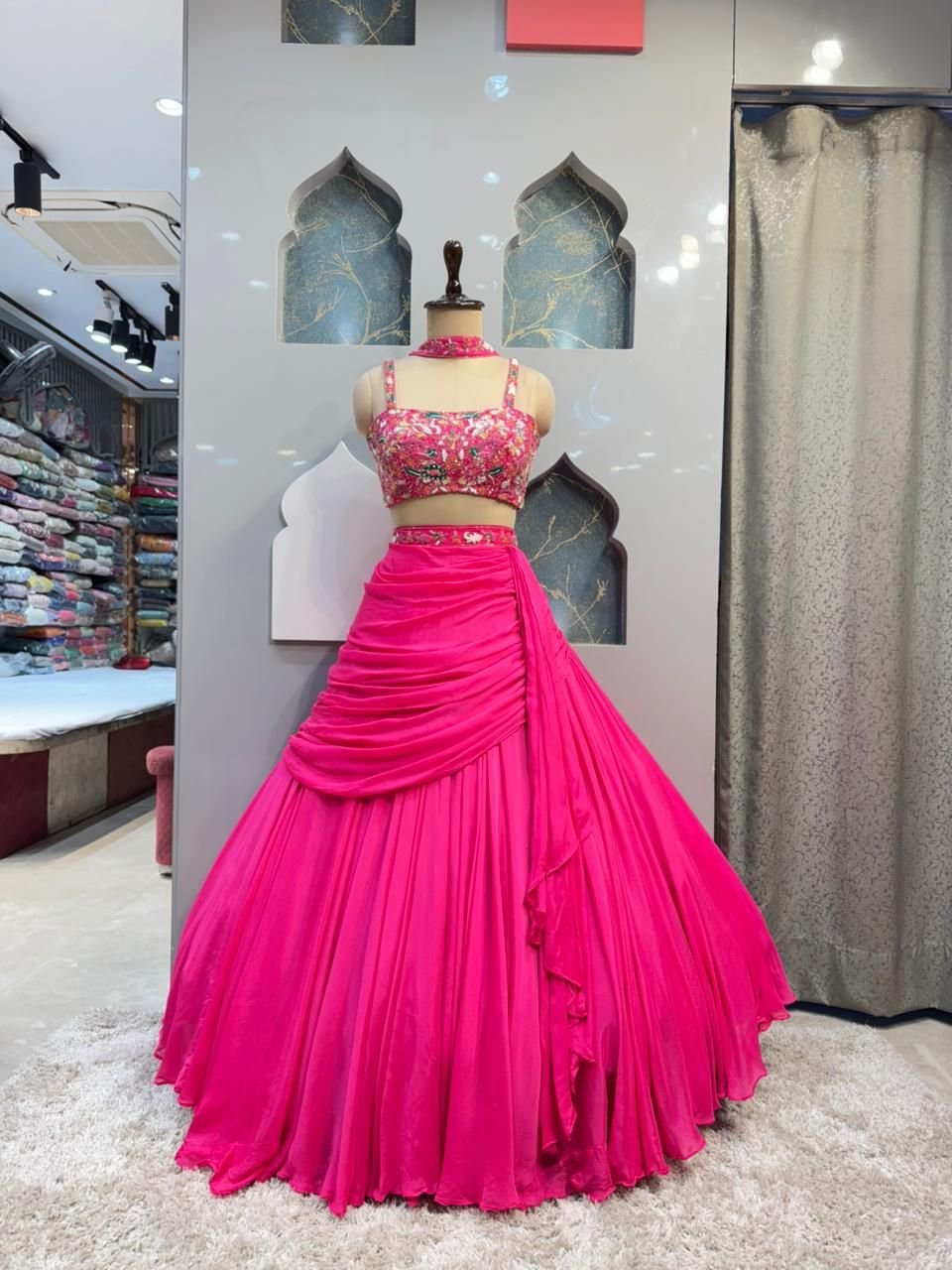 "MODERN HOT PINK WITH FLORAL EMBELLISHED LEHENGA" image 0
