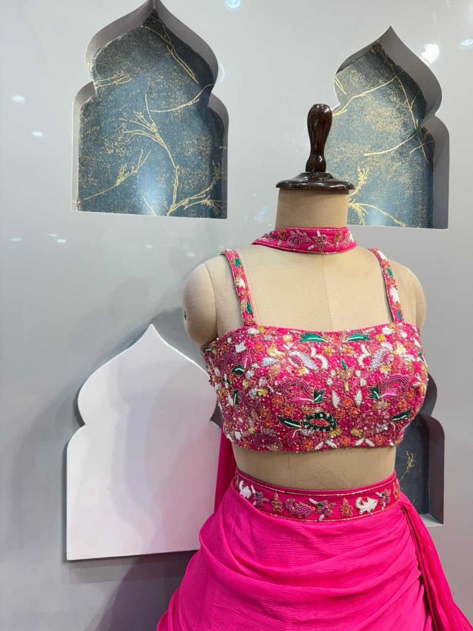 "MODERN HOT PINK WITH FLORAL EMBELLISHED LEHENGA" image 2