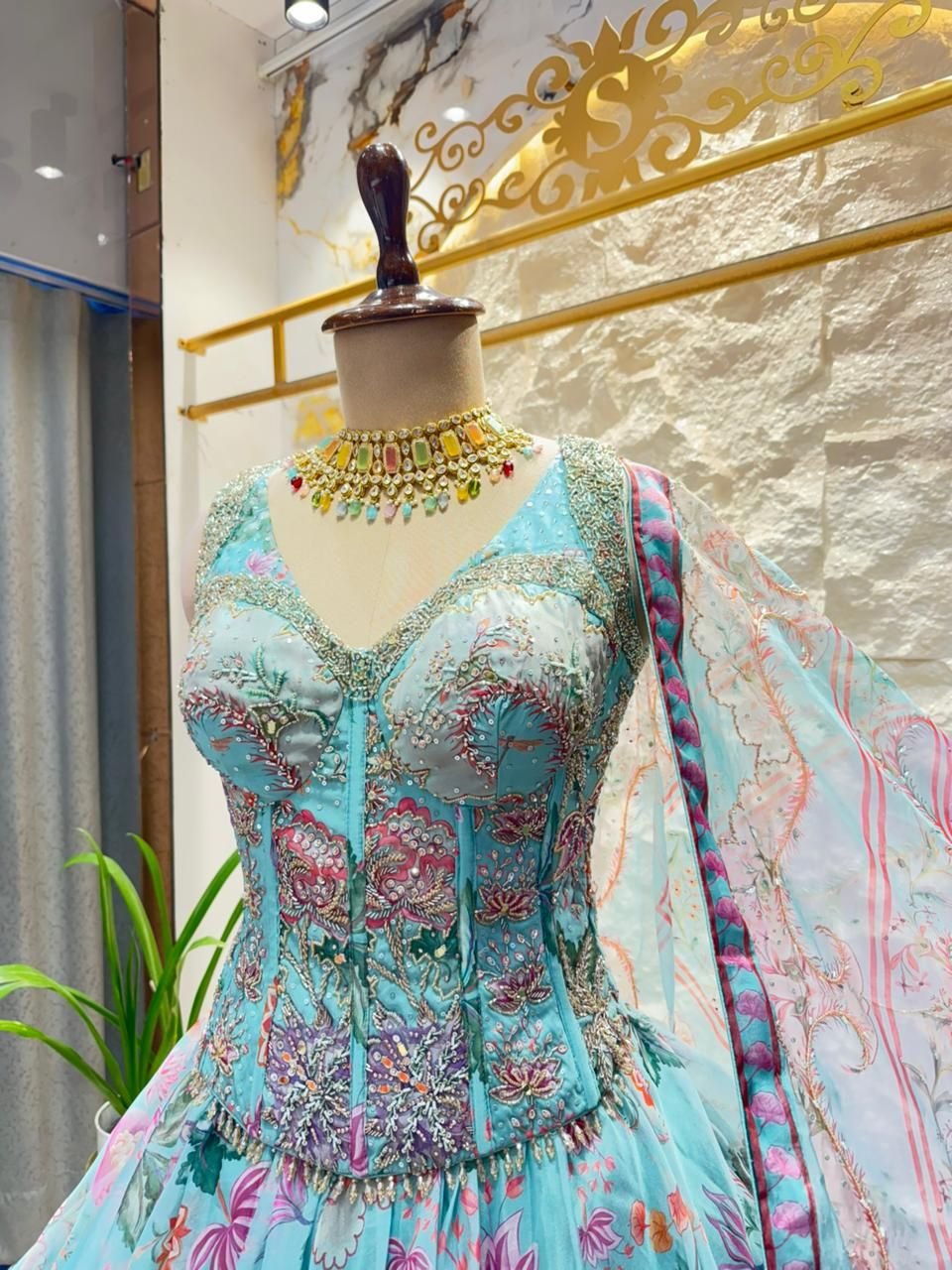 "PASTEL BLOOM EMBROIDERED LEHENGA" image 2