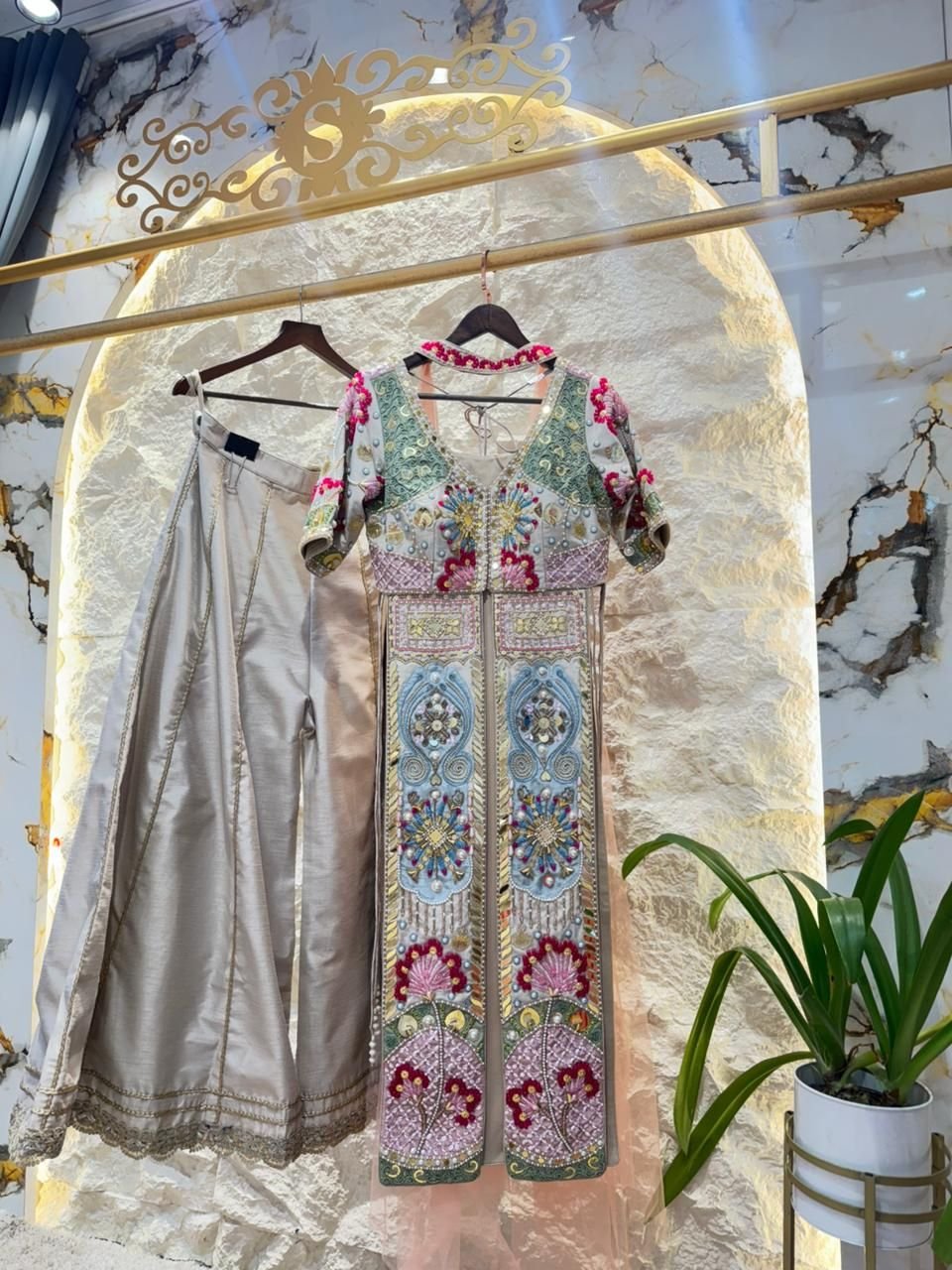 "PASTEL SYMPHONY EMBROIDERED INDOWESTERN AND SHARARA" image 2