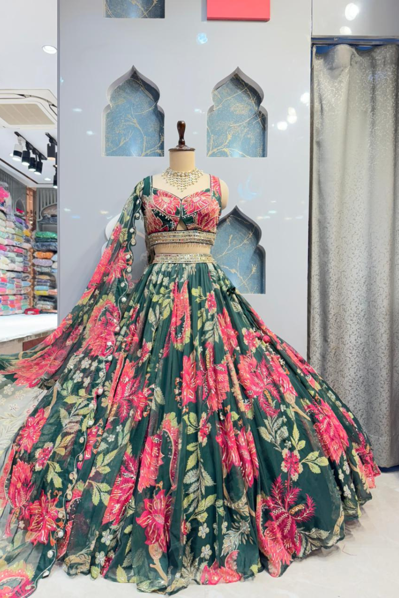 "ROYAL FERN BLOSSOM LEHENGA" image 0