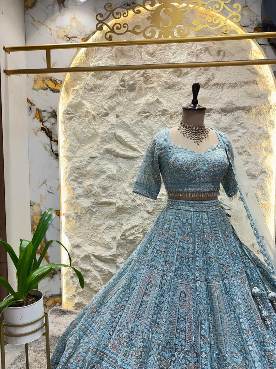 "ICE BLUE HERITAGE EMBROIDERED LEHENGA" image 3