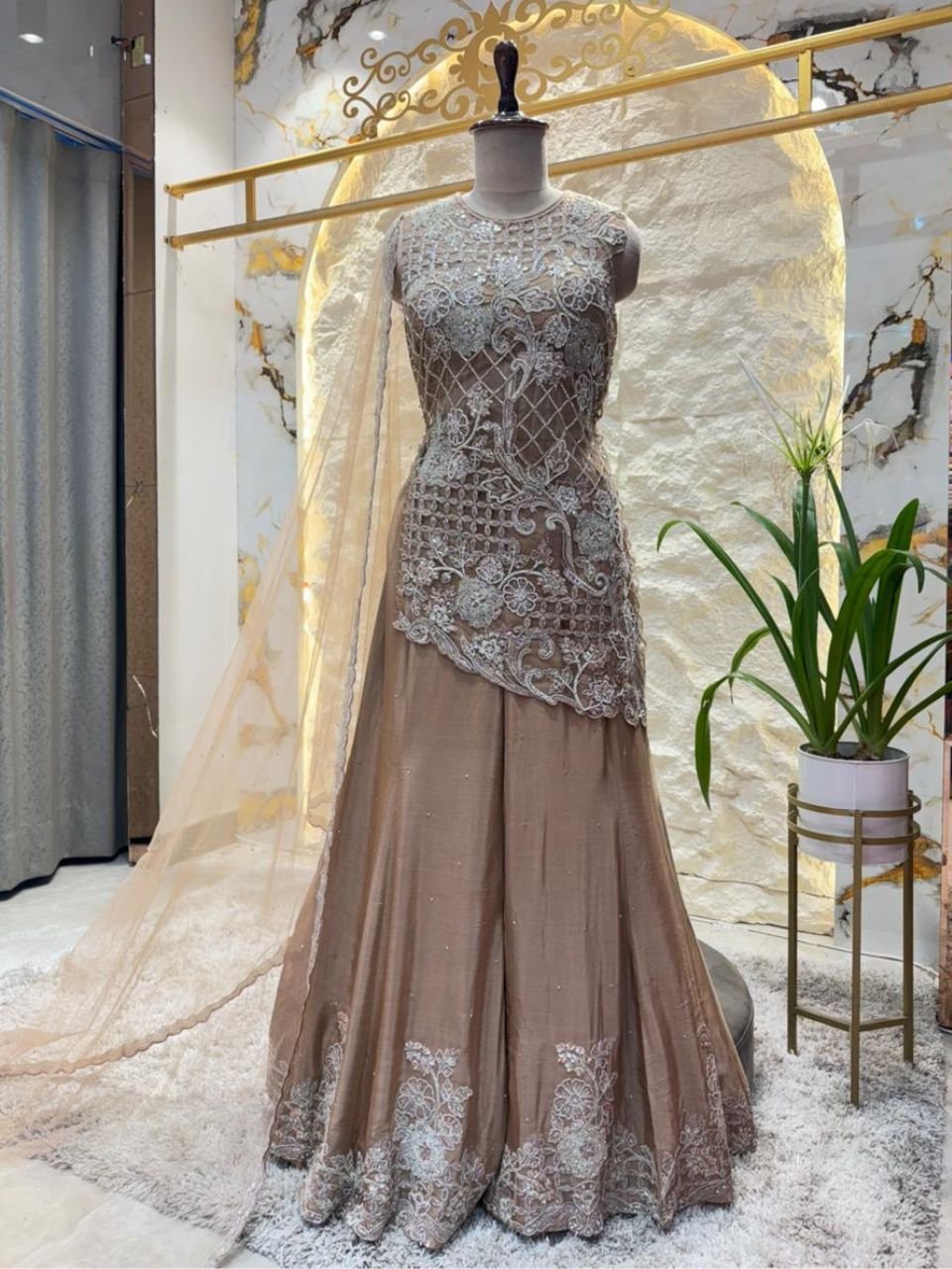 "MOCHA MIST EMBROIDERED SHARARA" image 0