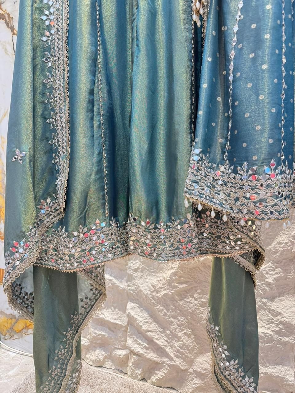 "TEAL MIRROR EMBELLISHED ANARKALI" image 3