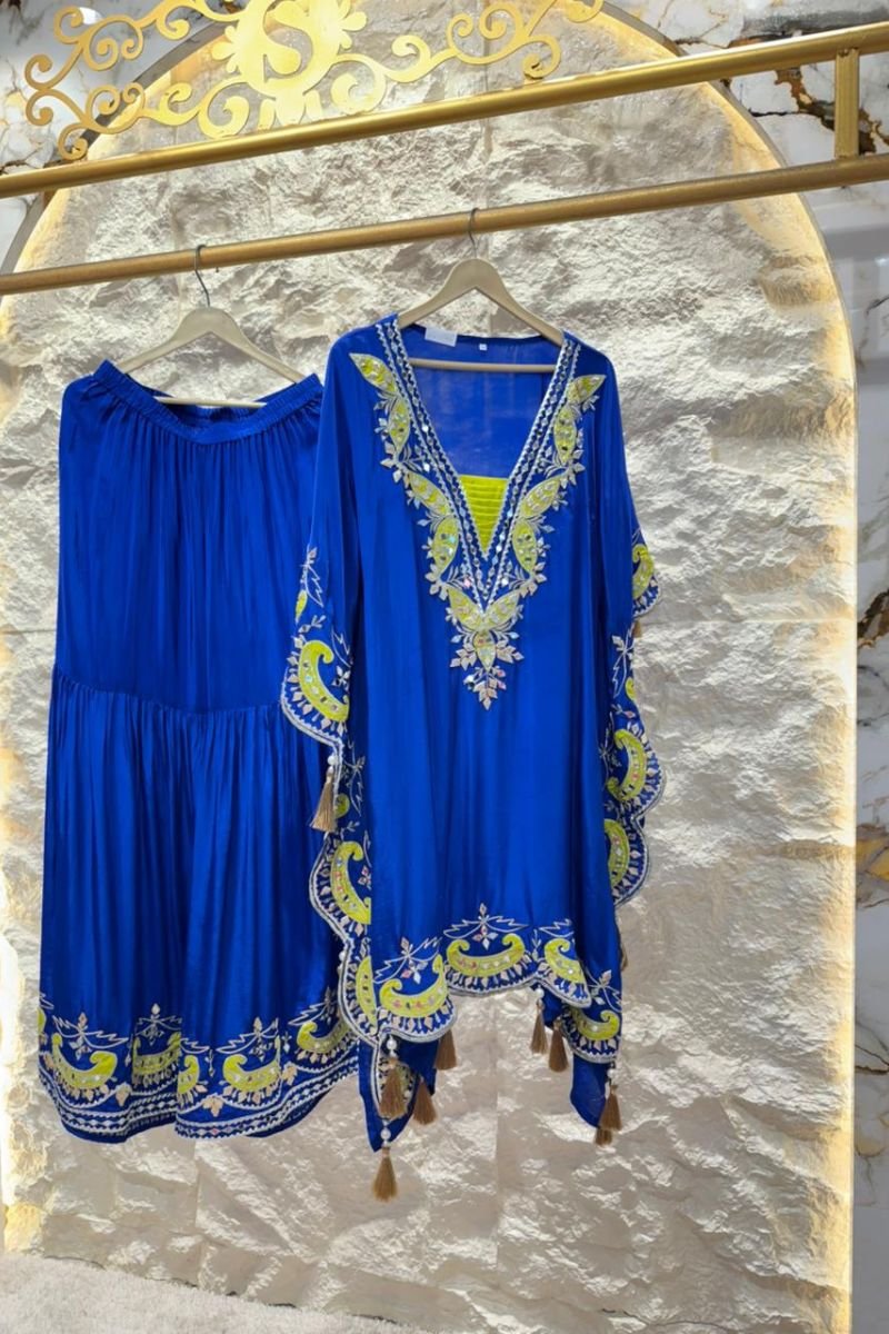"ROYAL BLUE EMBROIDERED KAFTAN SUIT" image 0