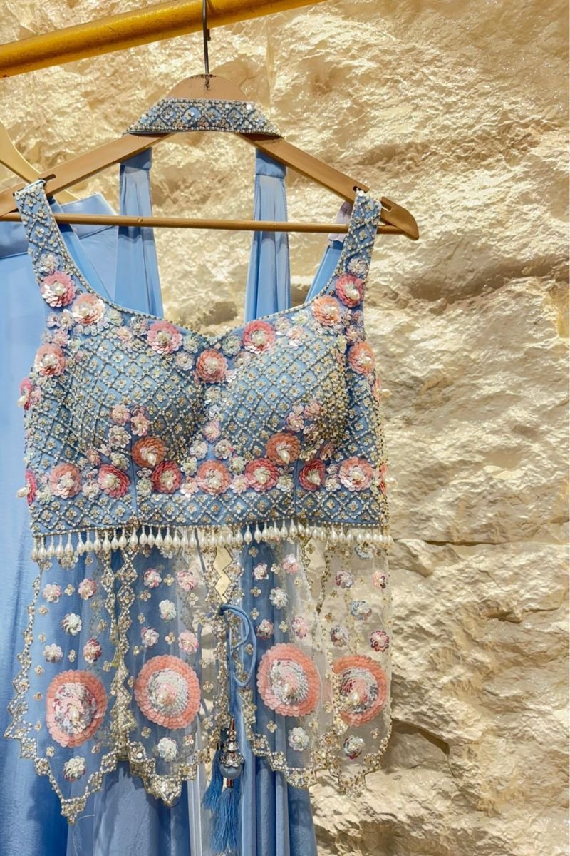"POWDER BLUE PETAL INDO WESTERN" image 1