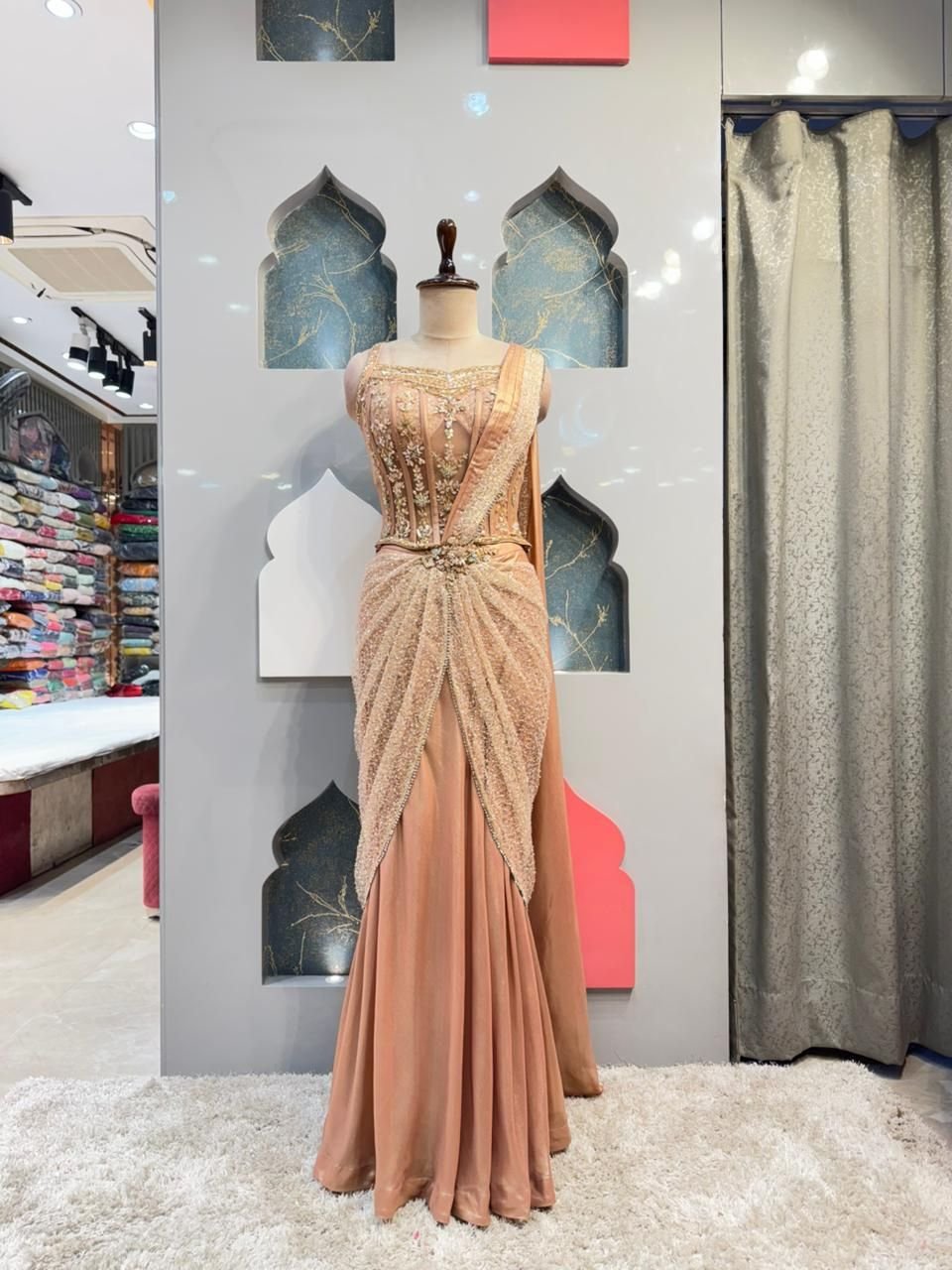 "BLUSH PEACH LUXE DRAPE SAREE" image 4