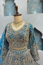 "ROYAL TEAL ZARI MAJESTY LEHENGA" image 2