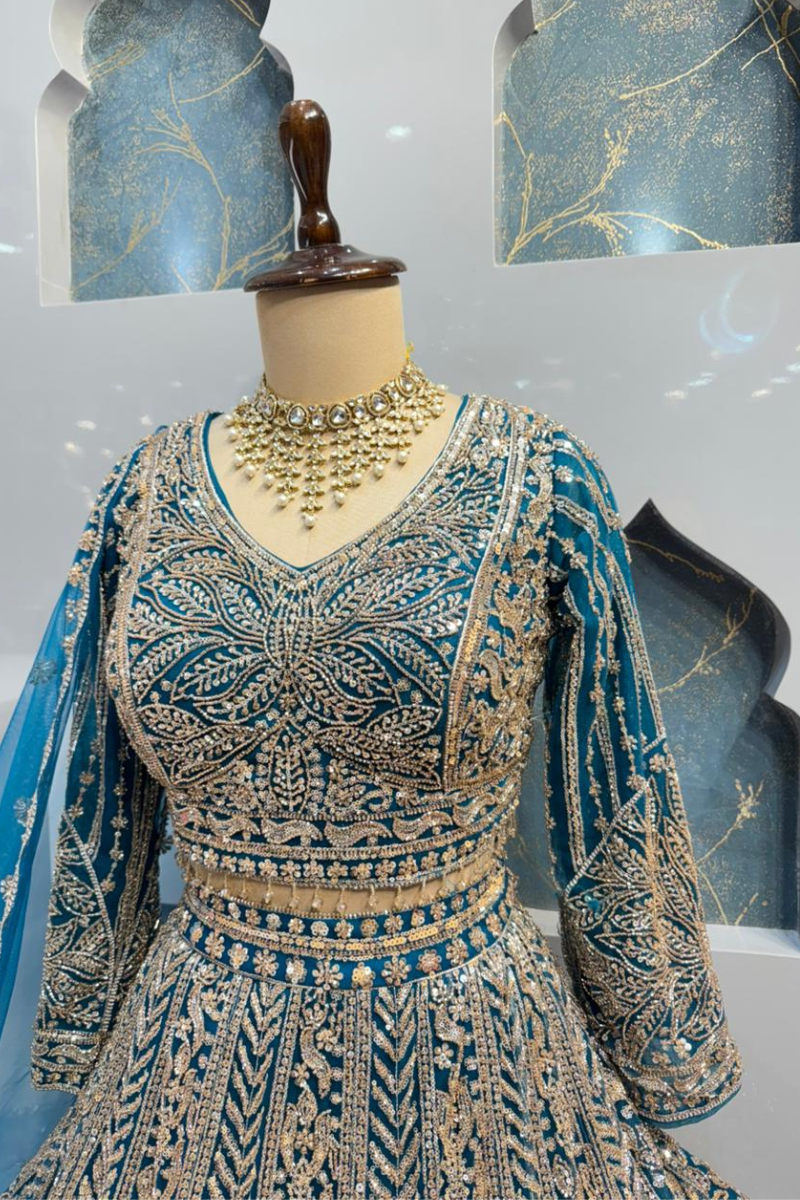 "ROYAL TEAL ZARI MAJESTY LEHENGA" image 2