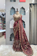 "REGAL WINE EMBROIDERED BRIDAL SAREE" image 0