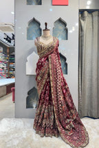 "REGAL WINE EMBROIDERED BRIDAL SAREE" image 0