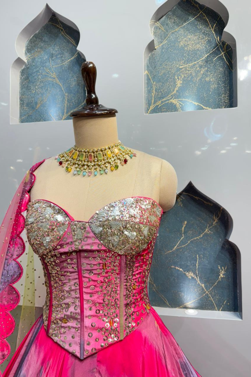 "RANGREZ PINK OMBRE LEHENGA" image 2