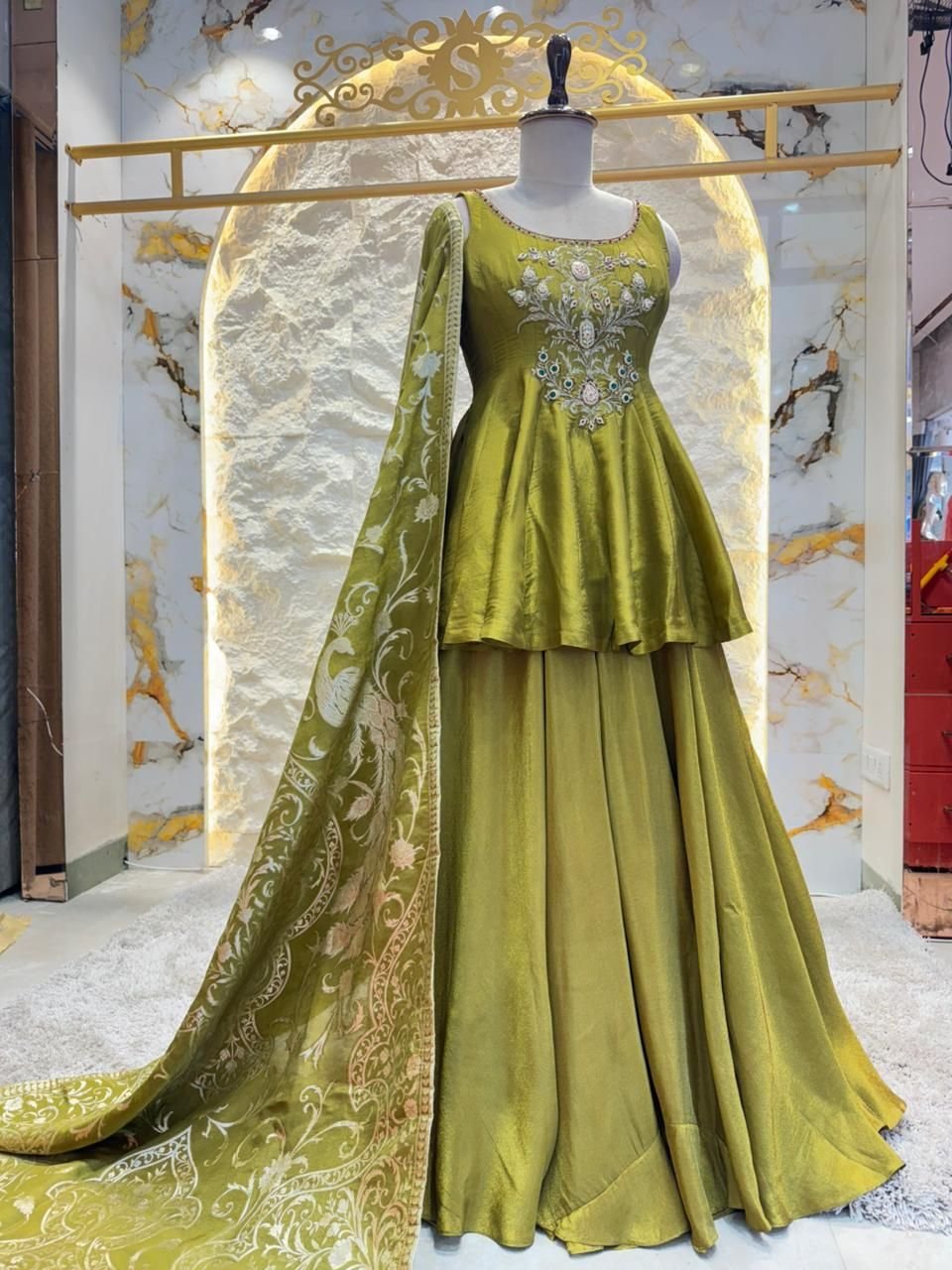 "OLIVE NOOR EMBROIDERED PEPLUM SHARARA" image 3