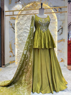 "OLIVE NOOR EMBROIDERED PEPLUM SHARARA" image 3