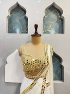 "IVORY GOLD MIRROR DRAPE SAREE" image 1
