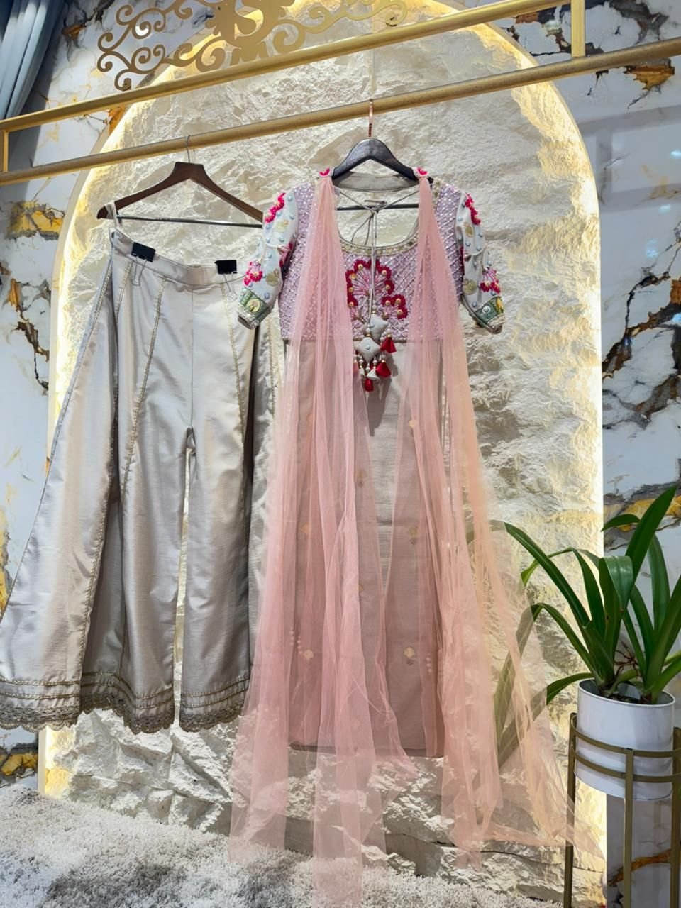 "PASTEL SYMPHONY EMBROIDERED INDOWESTERN AND SHARARA" image 5