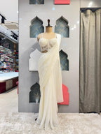 "IVORY PEARL EMBELLISHED DRAPE SAREE" image 0
