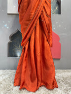 "BURNT ORANGE EMBELLISHED DRAPE SAREE" image 3