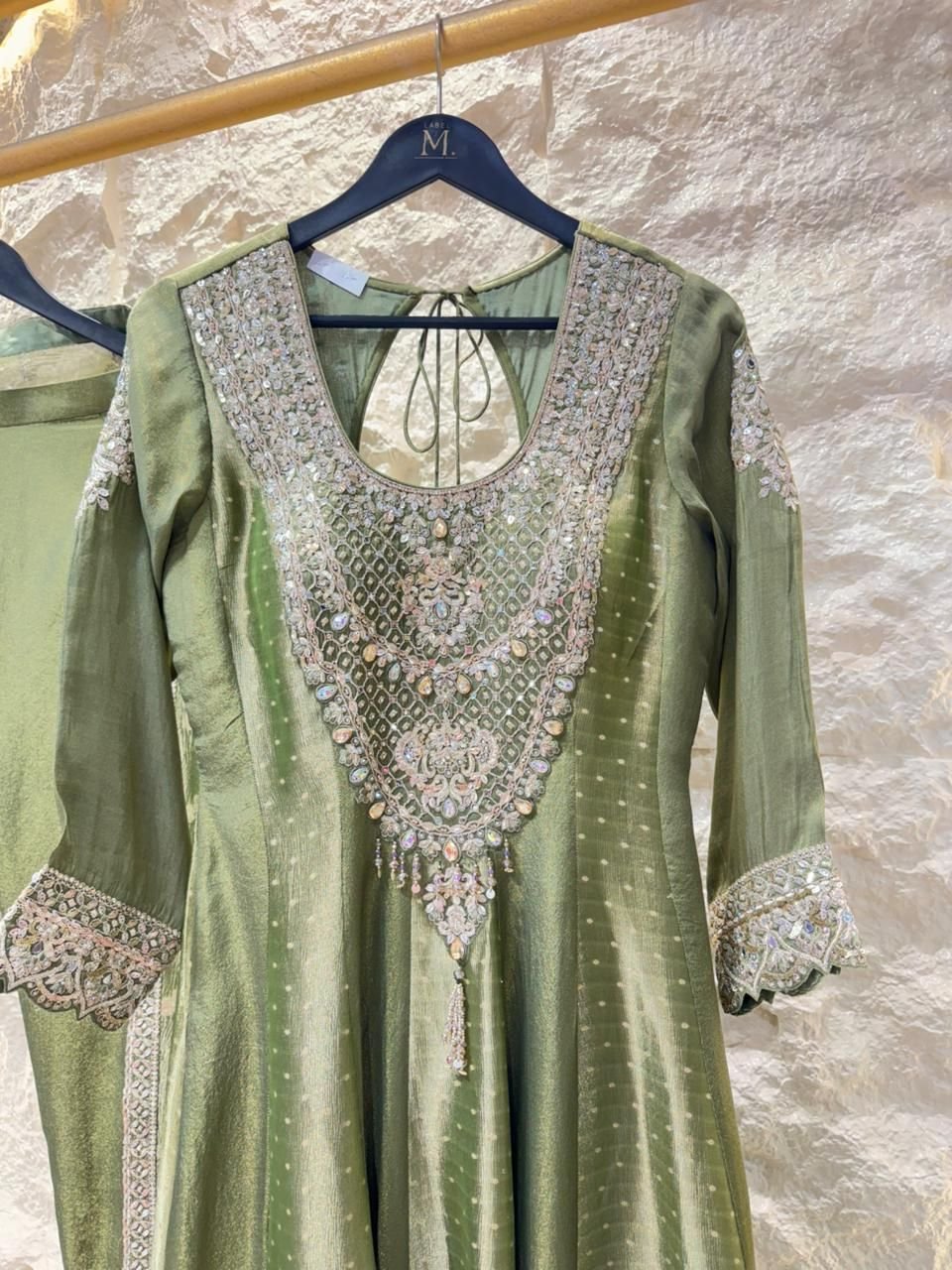 "OLIVE GREEN EMBROIDERED ANARKALI" image 1