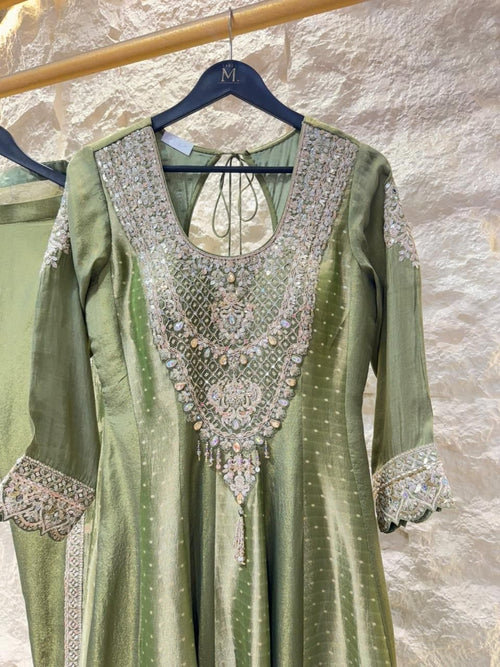 "OLIVE GREEN EMBROIDERED ANARKALI" image 1