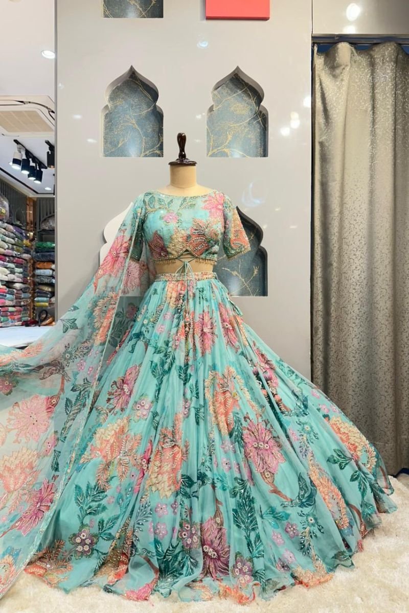 "AQUA BLOOM FLORAL LEHENGA" image 0
