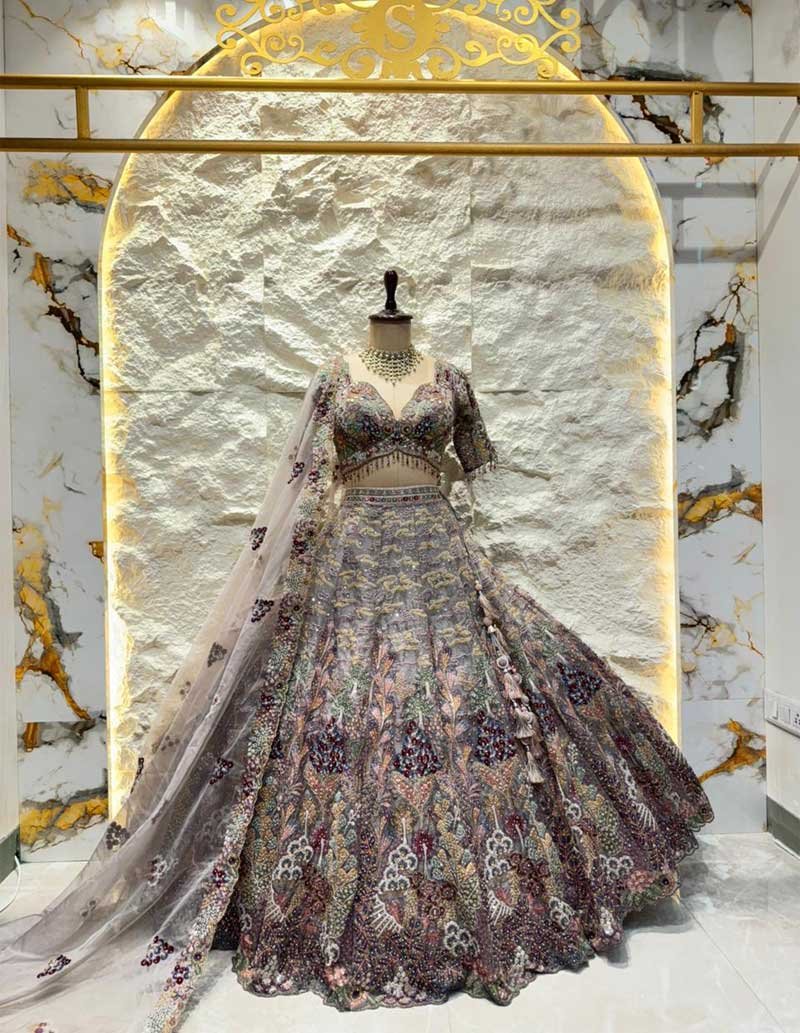 "ETHEREAL GARDEN GREY LEHENGA" image 4