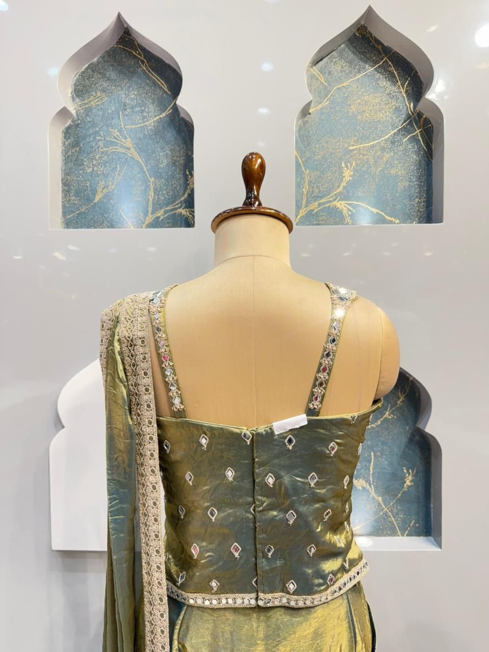 "OLIVE MIRROR GLAM DRAPE SAREE" image 5