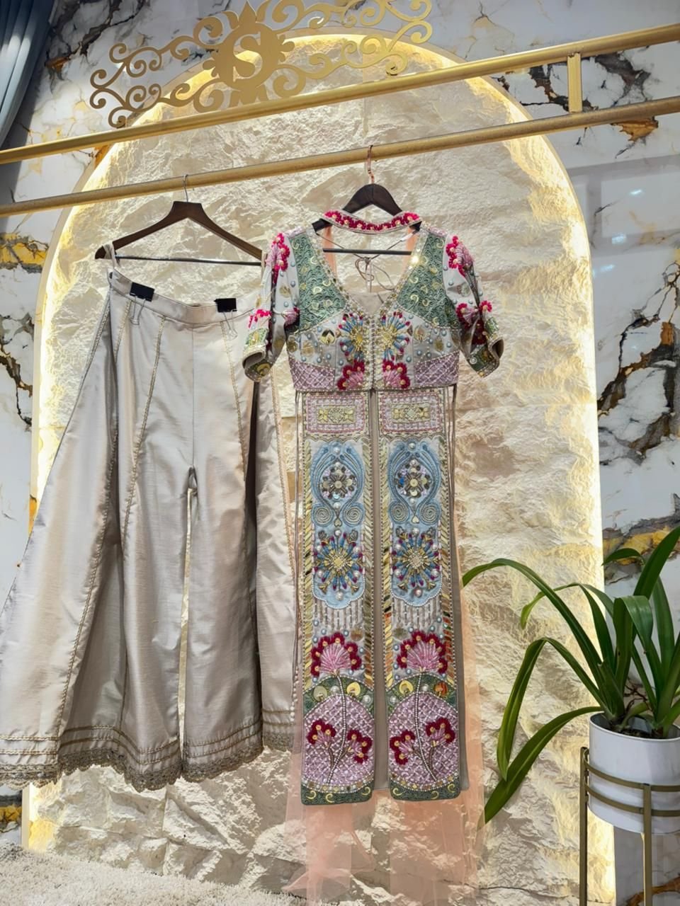 "PASTEL SYMPHONY EMBROIDERED INDOWESTERN AND SHARARA" image 0