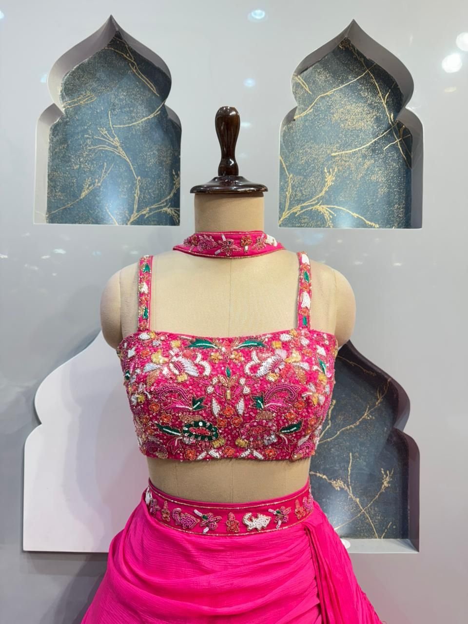 "MODERN HOT PINK WITH FLORAL EMBELLISHED LEHENGA" image 1