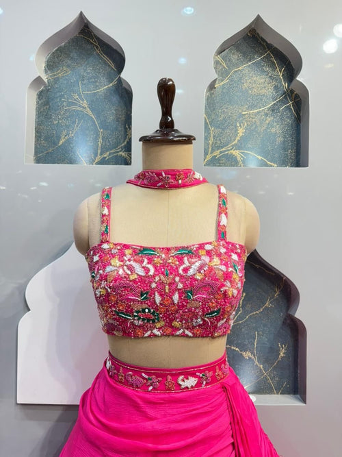 "MODERN HOT PINK WITH FLORAL EMBELLISHED LEHENGA" image 1