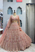 "BLUSH ROSE GOLD HEAVILY EMBROIDERED LEHENGA" image 0