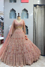 "BLUSH ROSE GOLD HEAVILY EMBROIDERED LEHENGA" image 0