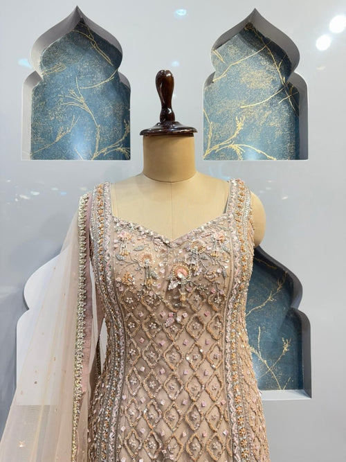 "CHAMPAGNE BEIGE EMBELLISHED SHARARA" image 1