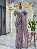 "LAVENDER LUXE EMBROIDERED SAREE" image 0
