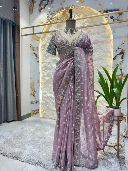 "LAVENDER LUXE EMBROIDERED SAREE" image 0