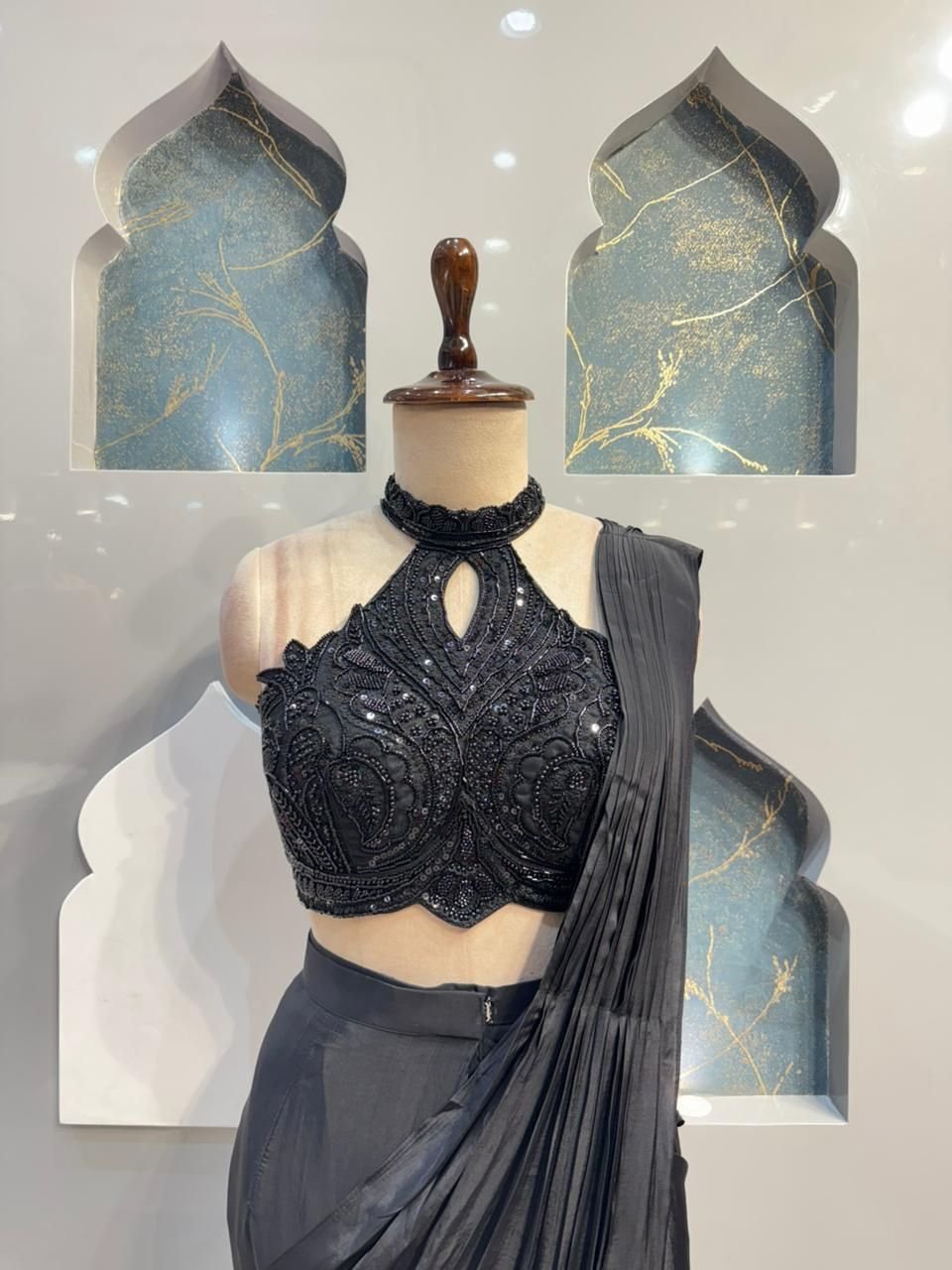 "NOIR ROYALE DRAPE SAREE" image 1