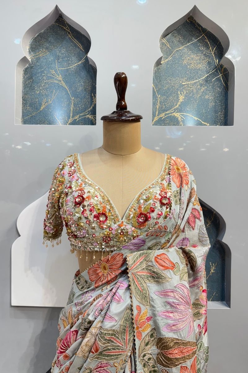 "ELEGANT PASTEL BLOOM PRINTED SAREE" image 1