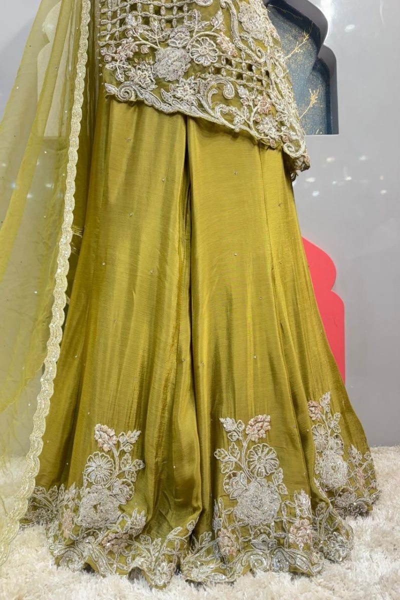 "OLIVE GREEN EMBROIDERED SHARARA" image 3