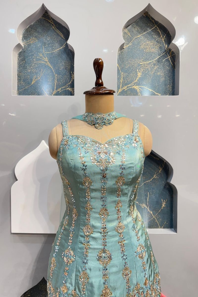 "AQUA NOOR EMBROIDERED SHARARA SET" image 1