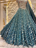 "MIDNIGHT TEAL MIRROR WORK LEHENGA" image 4