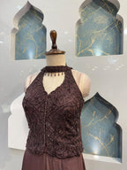 "CHOCOLATE BROWN EMBELLISHED HALTER INDO-WESTERN"