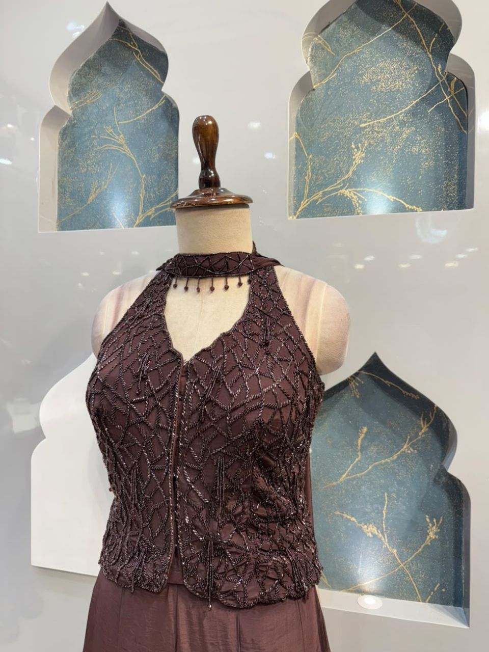 "CHOCOLATE BROWN EMBELLISHED HALTER INDO-WESTERN"