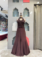 "CHOCOLATE BROWN EMBELLISHED HALTER INDO-WESTERN"