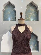 "CHOCOLATE BROWN EMBELLISHED HALTER INDO-WESTERN"
