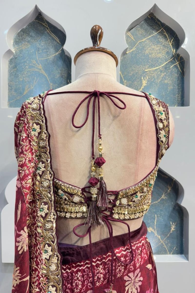 "REGAL WINE EMBROIDERED BRIDAL SAREE" - Image 7