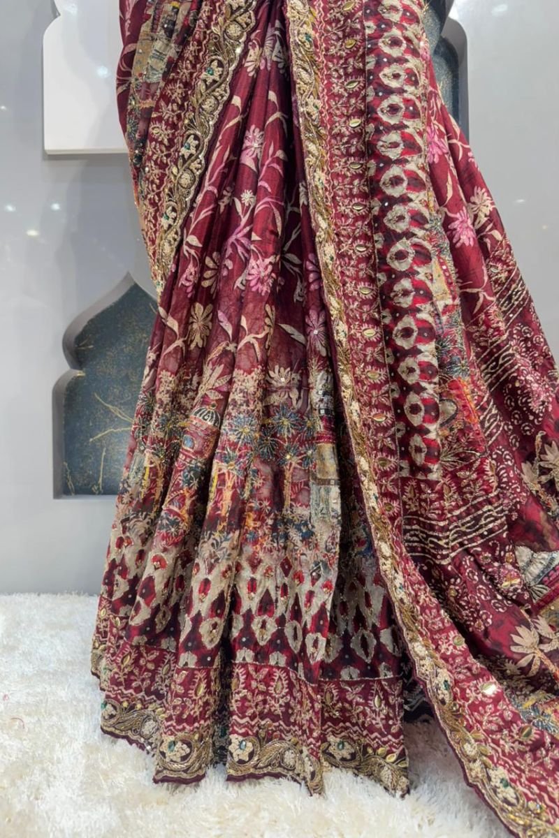 "REGAL WINE EMBROIDERED BRIDAL SAREE" - Image 6