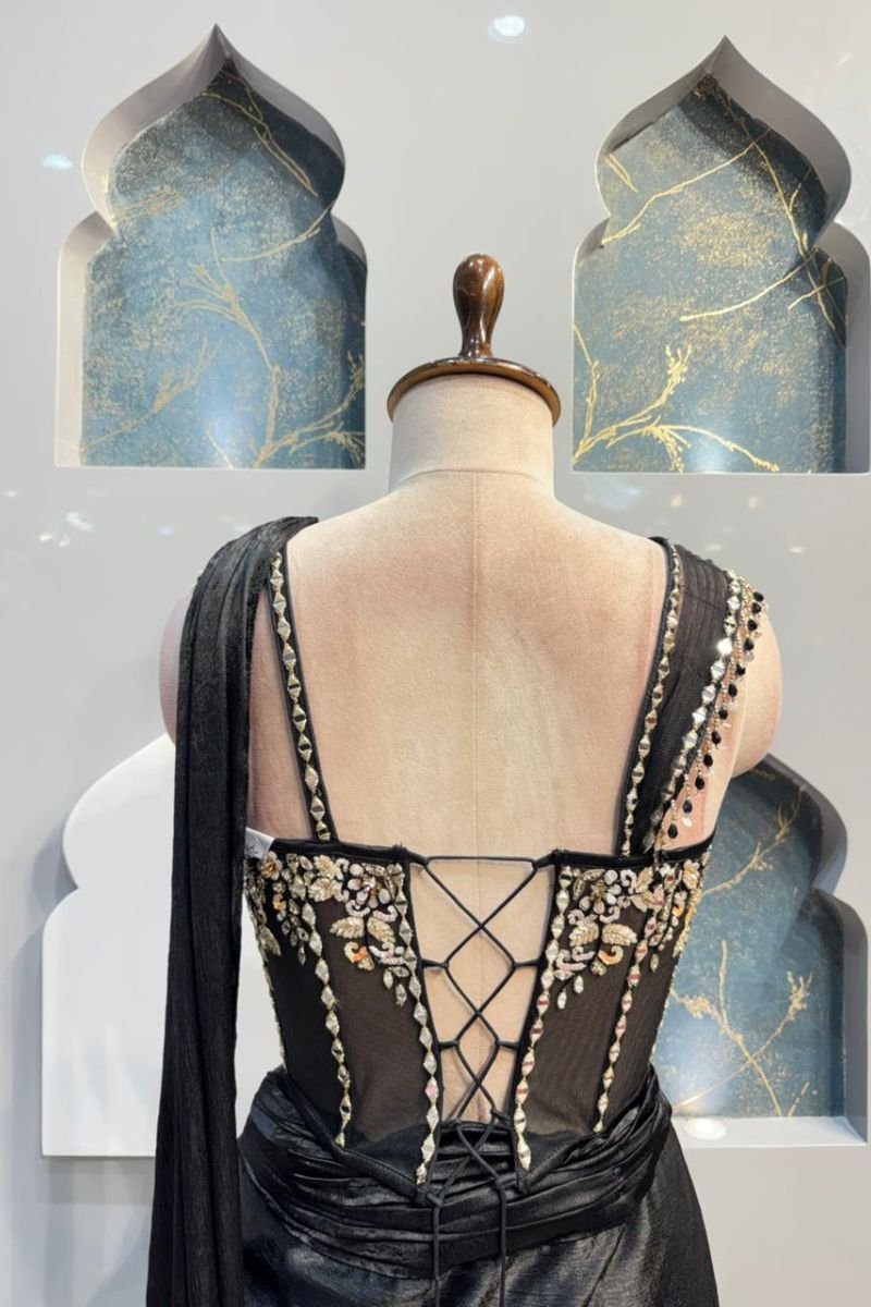 "MIDNIGHT NOIR DRAPE SAREE" - Image 5