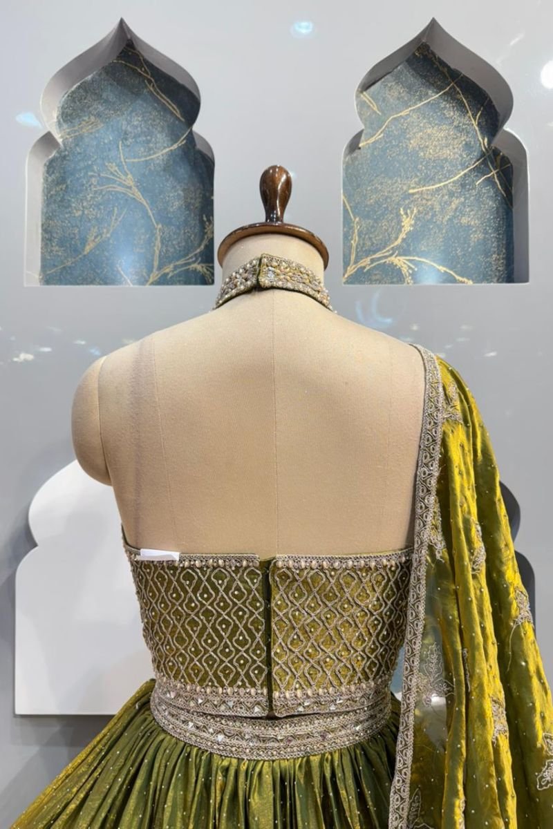 "MEHNDI GLOW OLIVE LEHENGA" - Image 6
