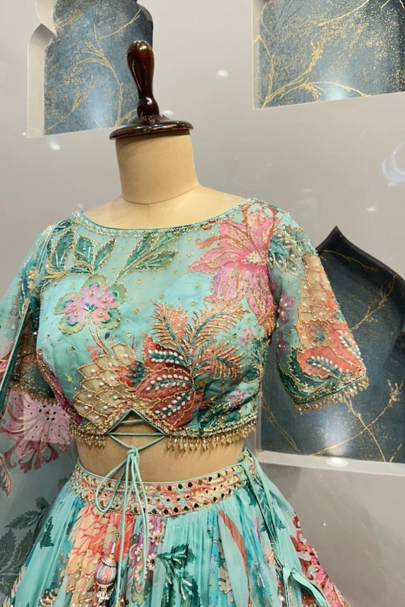 "AQUA BLOOM FLORAL LEHENGA" - Image 3